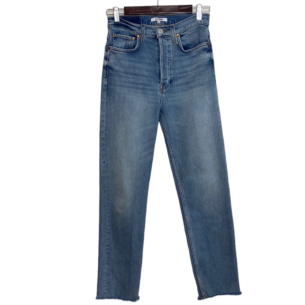 Re/Done 70s Stove Pipe Jeans Size 27 Light Stone Blue Raw Hem Straight Leg